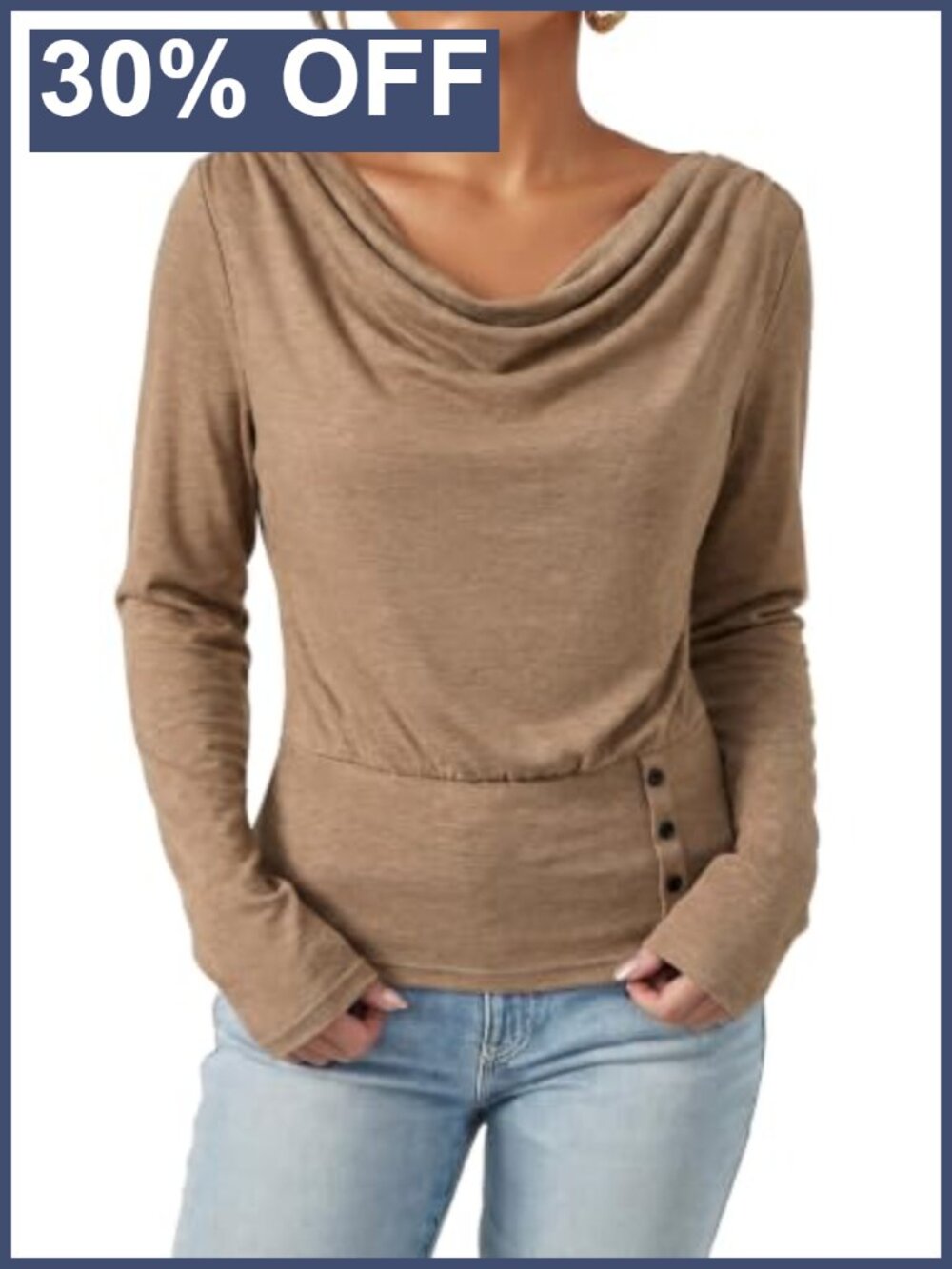 Womens Cowl Neck Long Sleeve Tunic Blouse Stretch Knit Dressy Fall Top